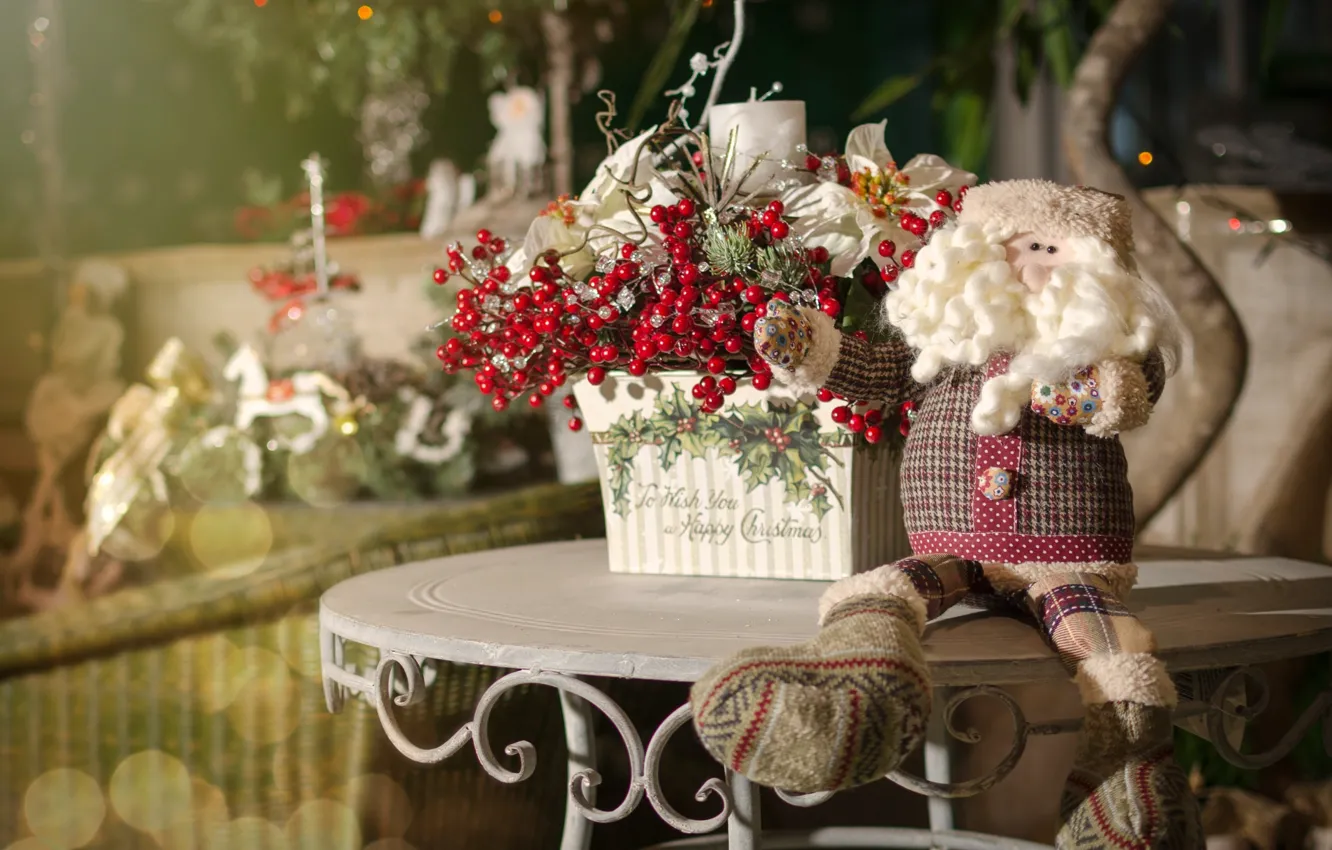 Photo wallpaper table, holiday, box, toy, new year, doll, Christmas, decor