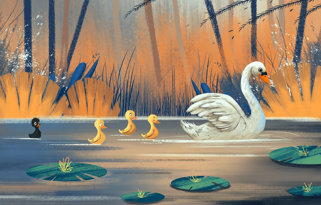 Photo wallpaper birds, tale, Swan, the ugly duckling