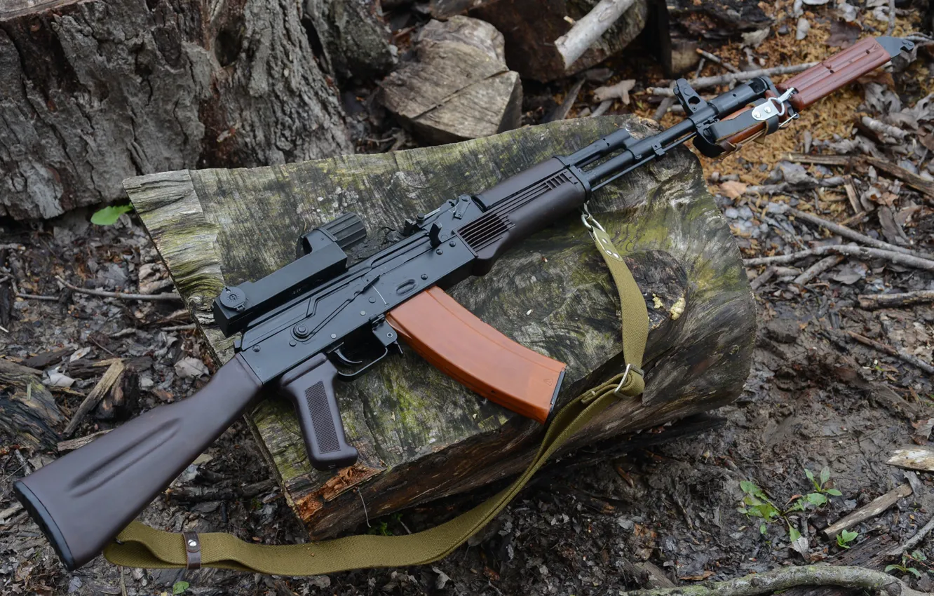 Photo wallpaper Kalashnikov, strap, AK-74, bayonet knife