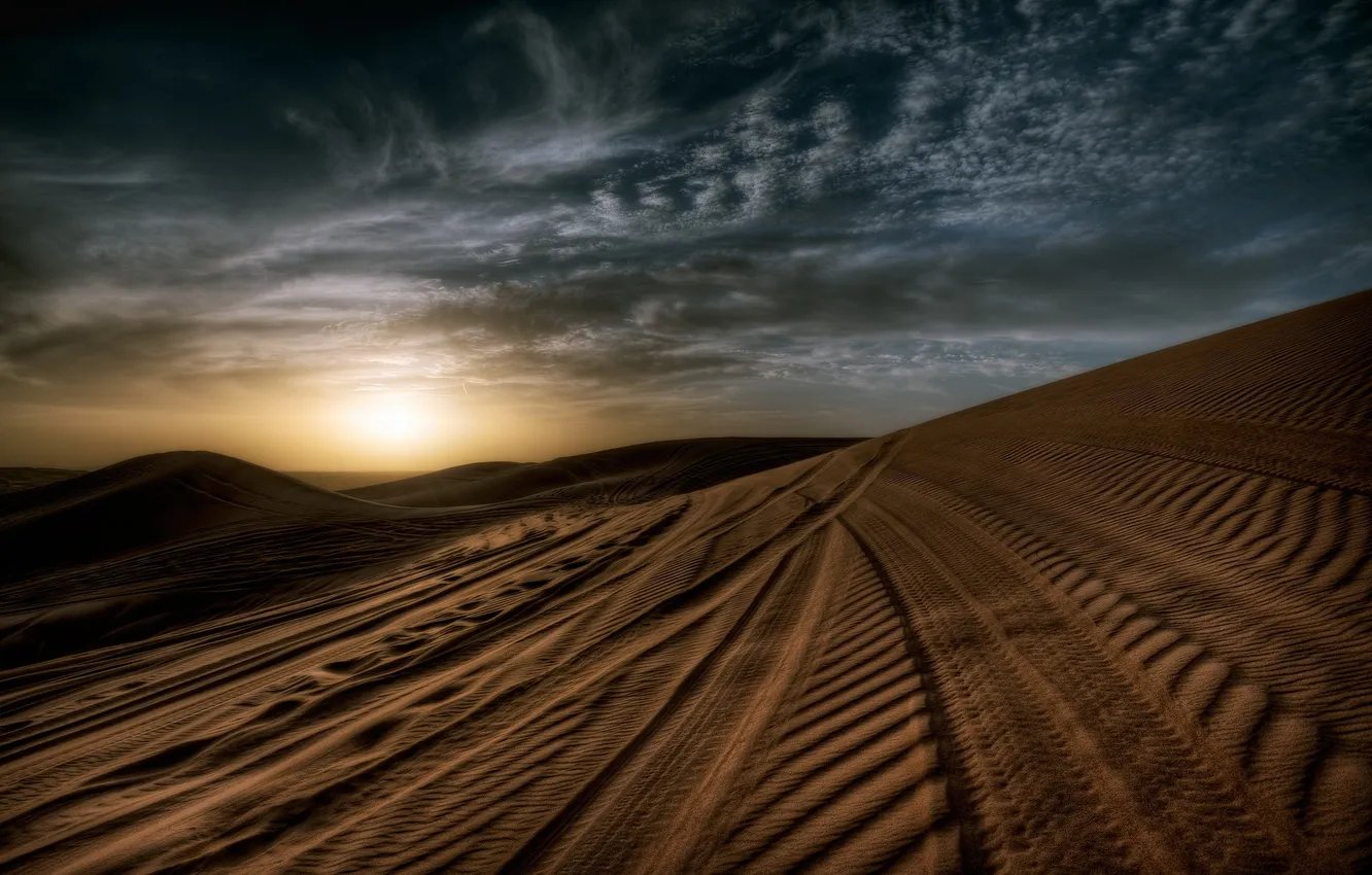 Photo wallpaper sand, the sky, night, traces