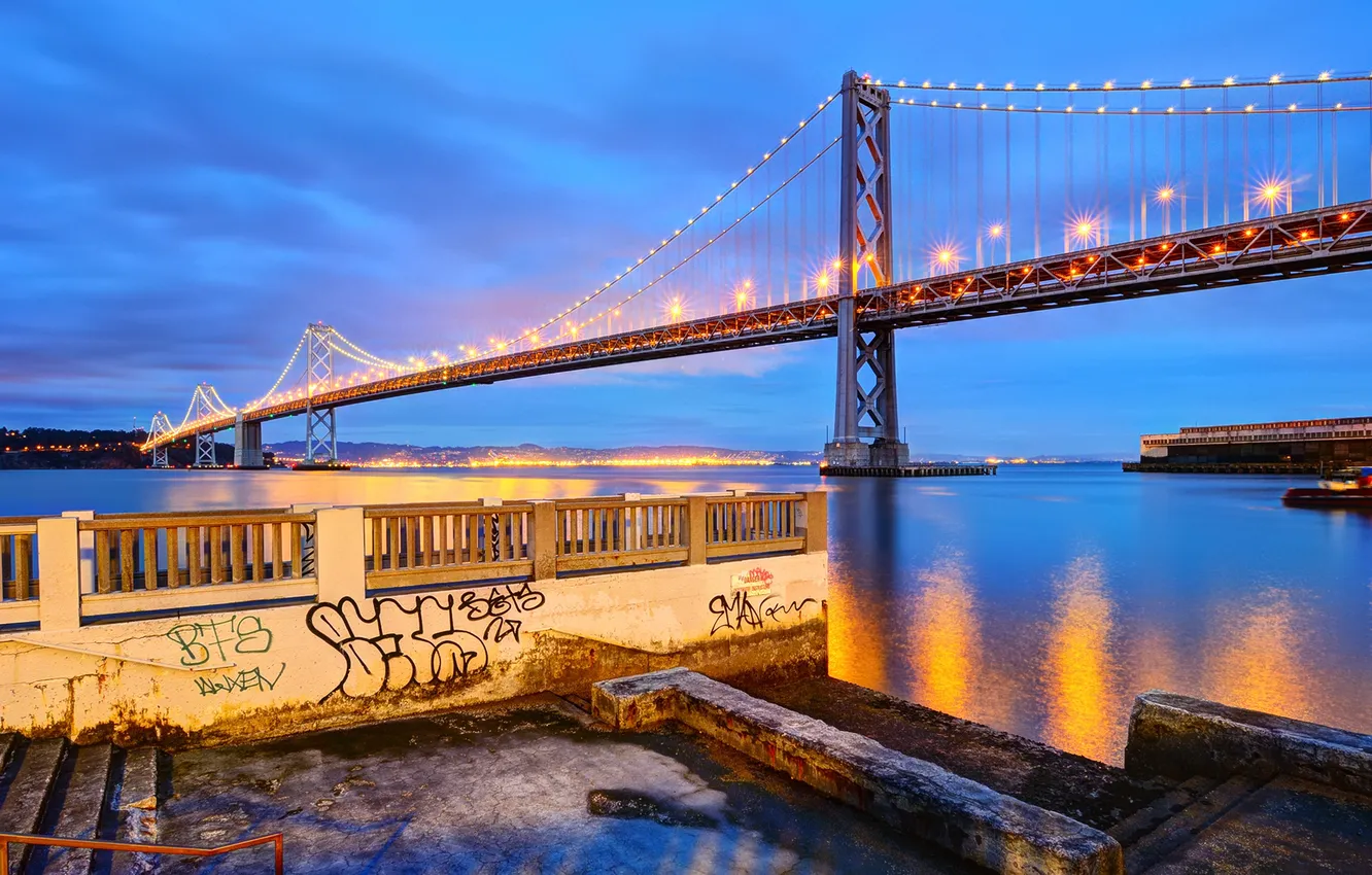 Photo wallpaper CA, San Francisco, twilight, California, San Francisco, Bay Bridge