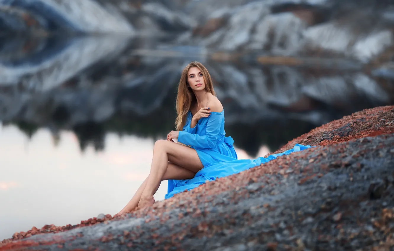 Photo wallpaper look, water, girl, pose, makeup, dress, legs, Anastasia Barmina