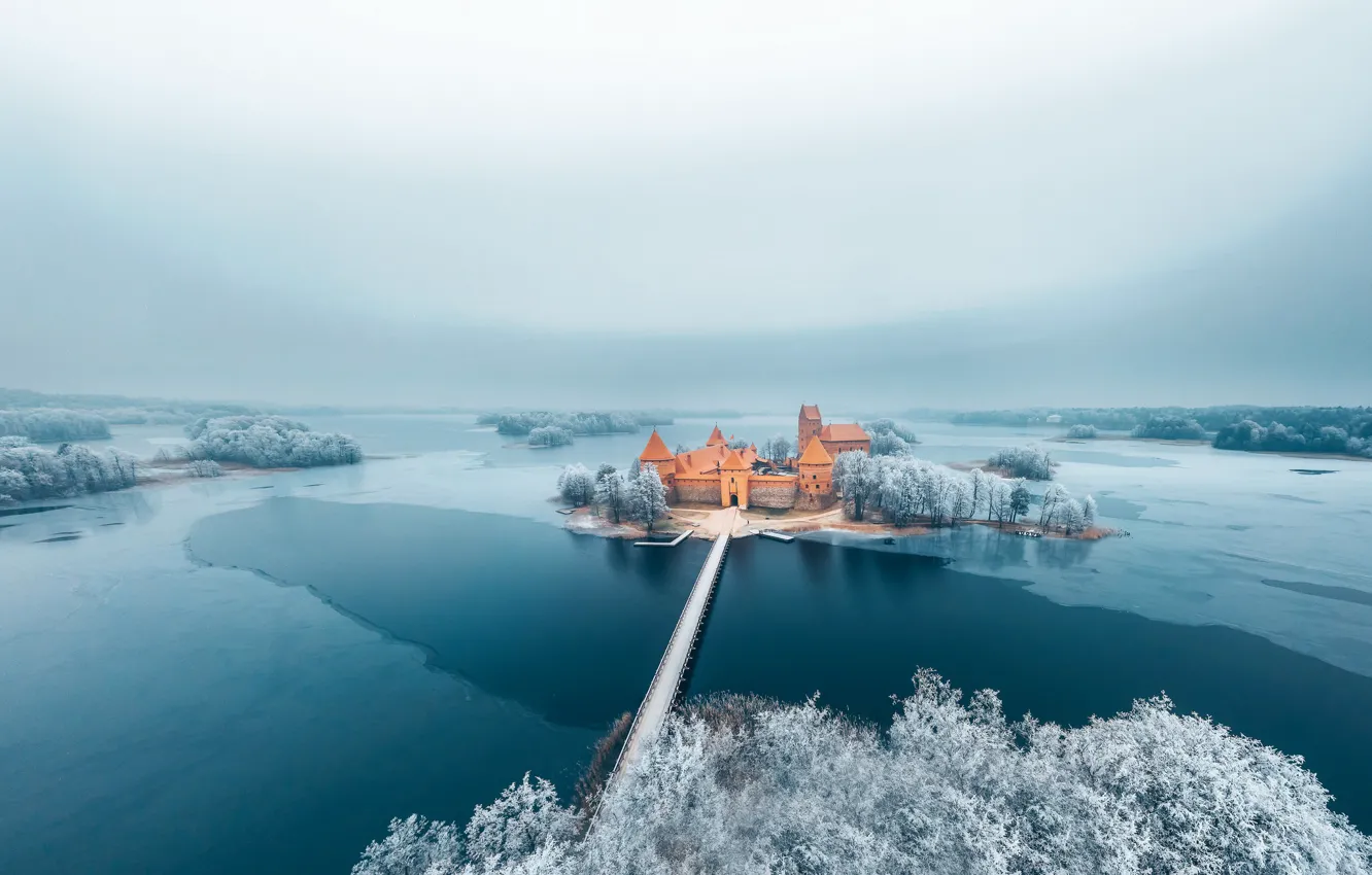 Photo wallpaper winter, castle, Trakai, Lithuania