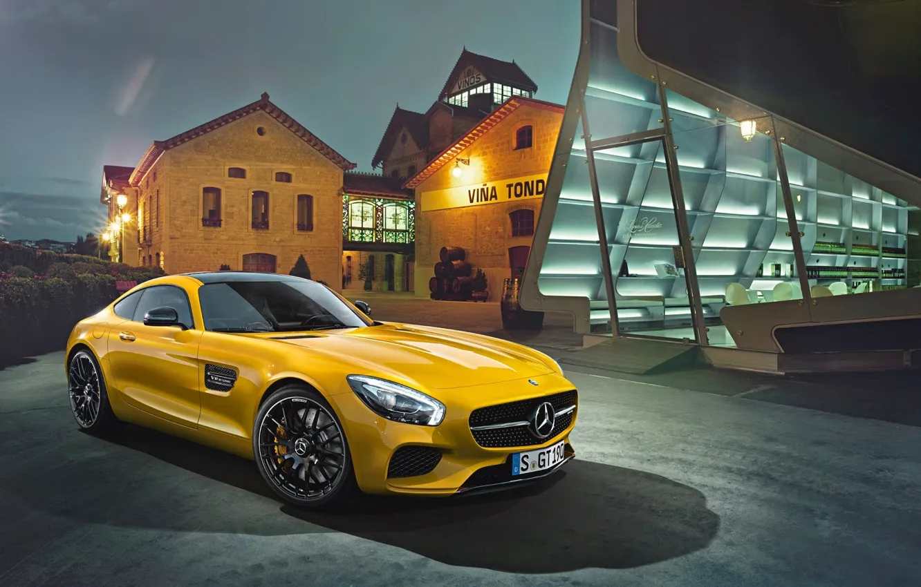 Photo wallpaper Mercedes-Benz, House, Front, AMG, Yellow, Supercar, 2015