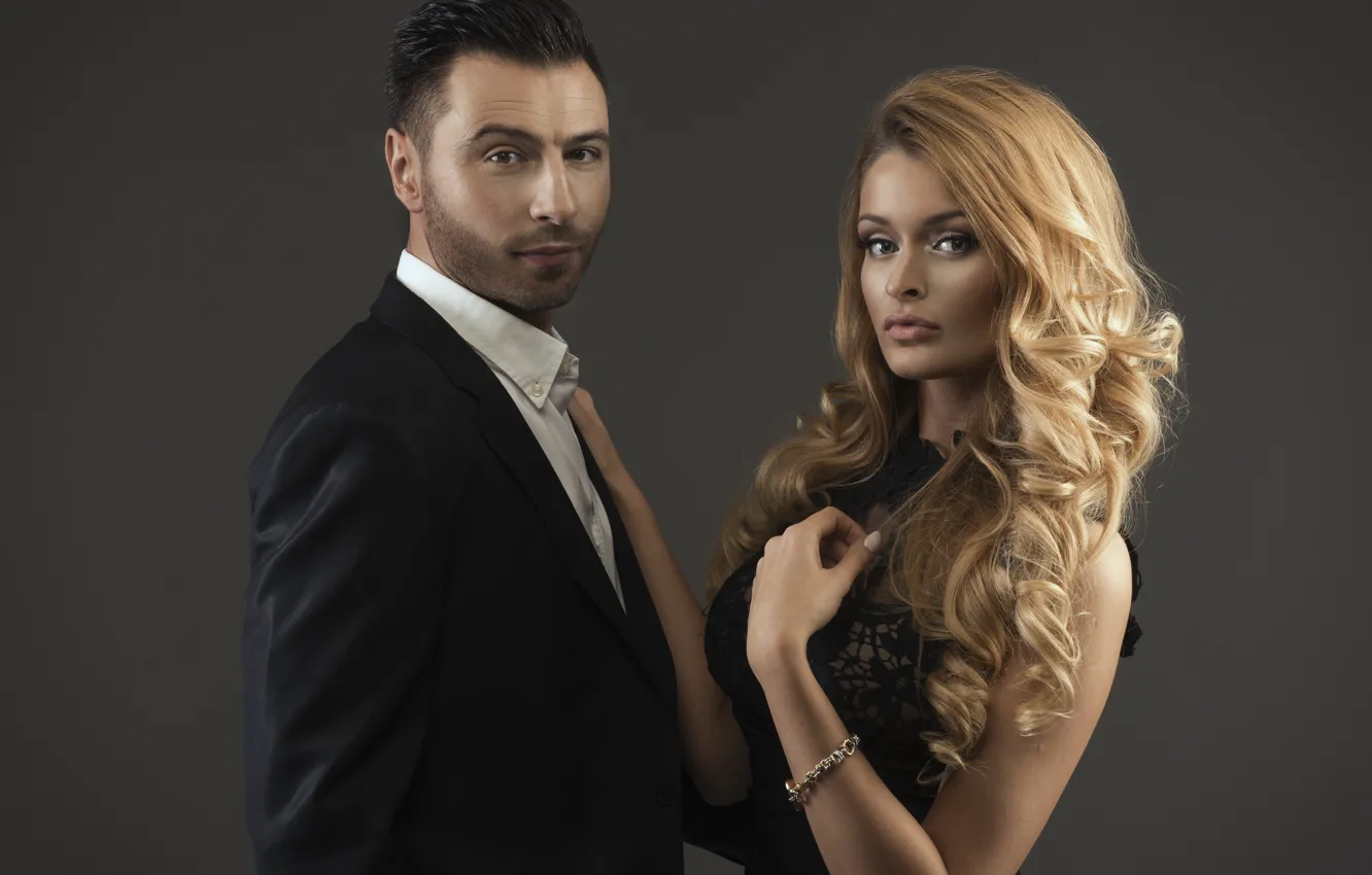 Photo wallpaper girl, background, woman, makeup, dress, hairstyle, blonde, pair