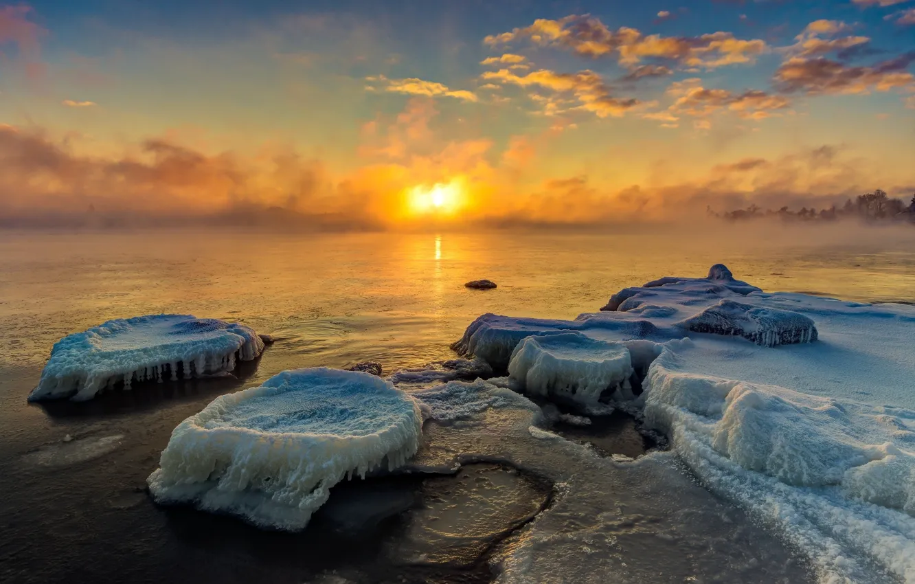 Photo wallpaper Sunset, Nature, Ice