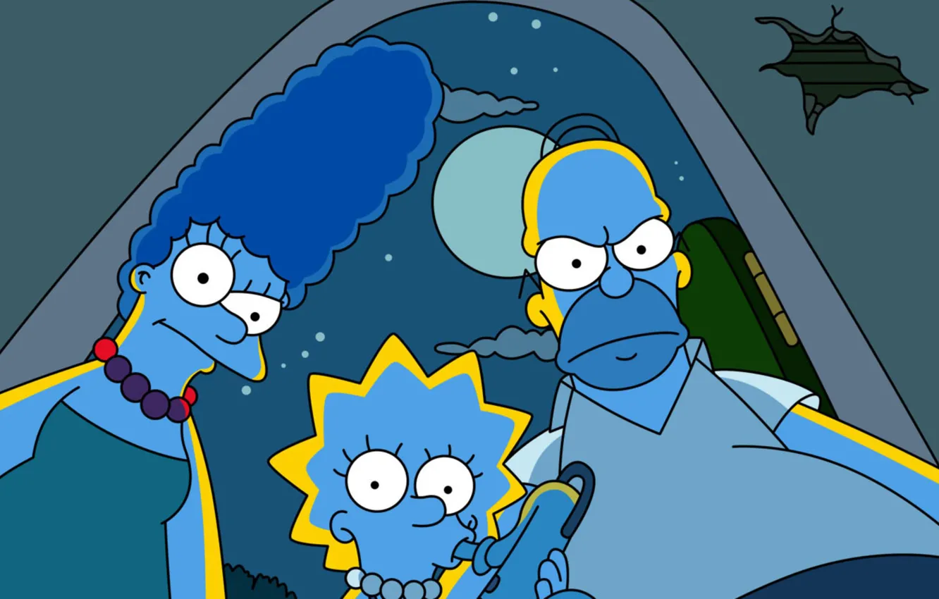 Photo wallpaper night, the simpsons, simpsons, Homer, the animated series, Marge, Lisa