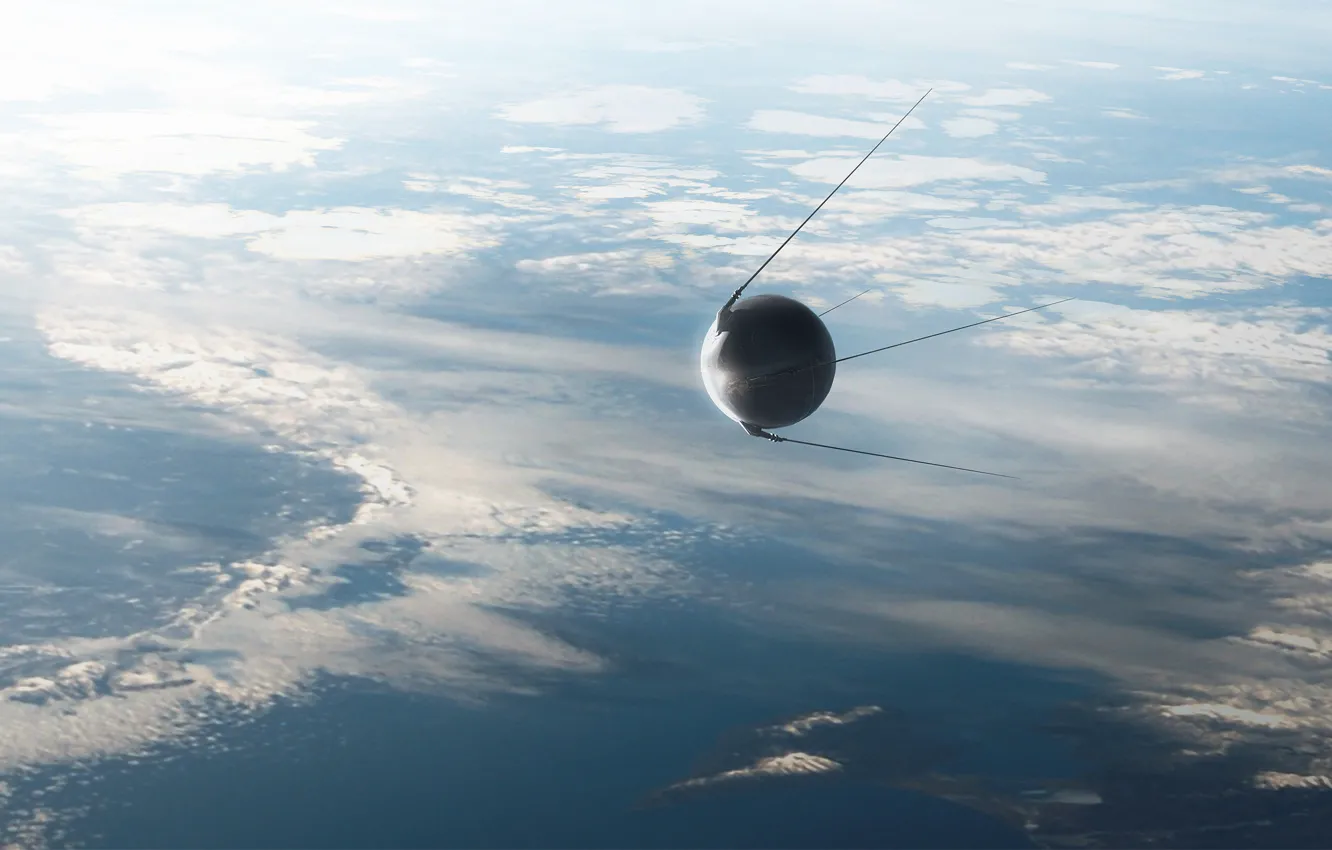 Photo wallpaper clouds, surface, flight, camera, Sputnik 1