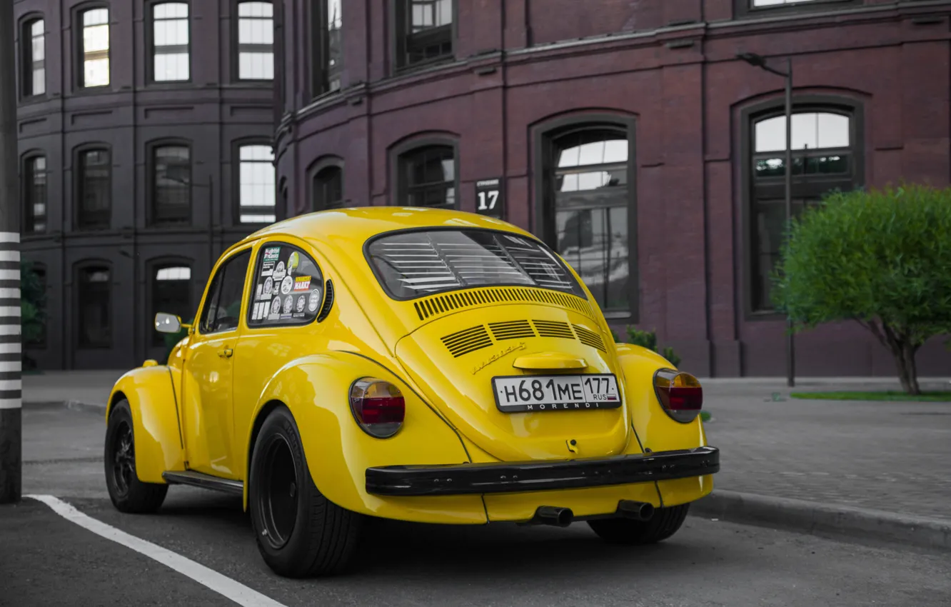 Photo wallpaper yellow, tuning, beetle, volkswagen, yellow, Volkswagen, beetle, vag
