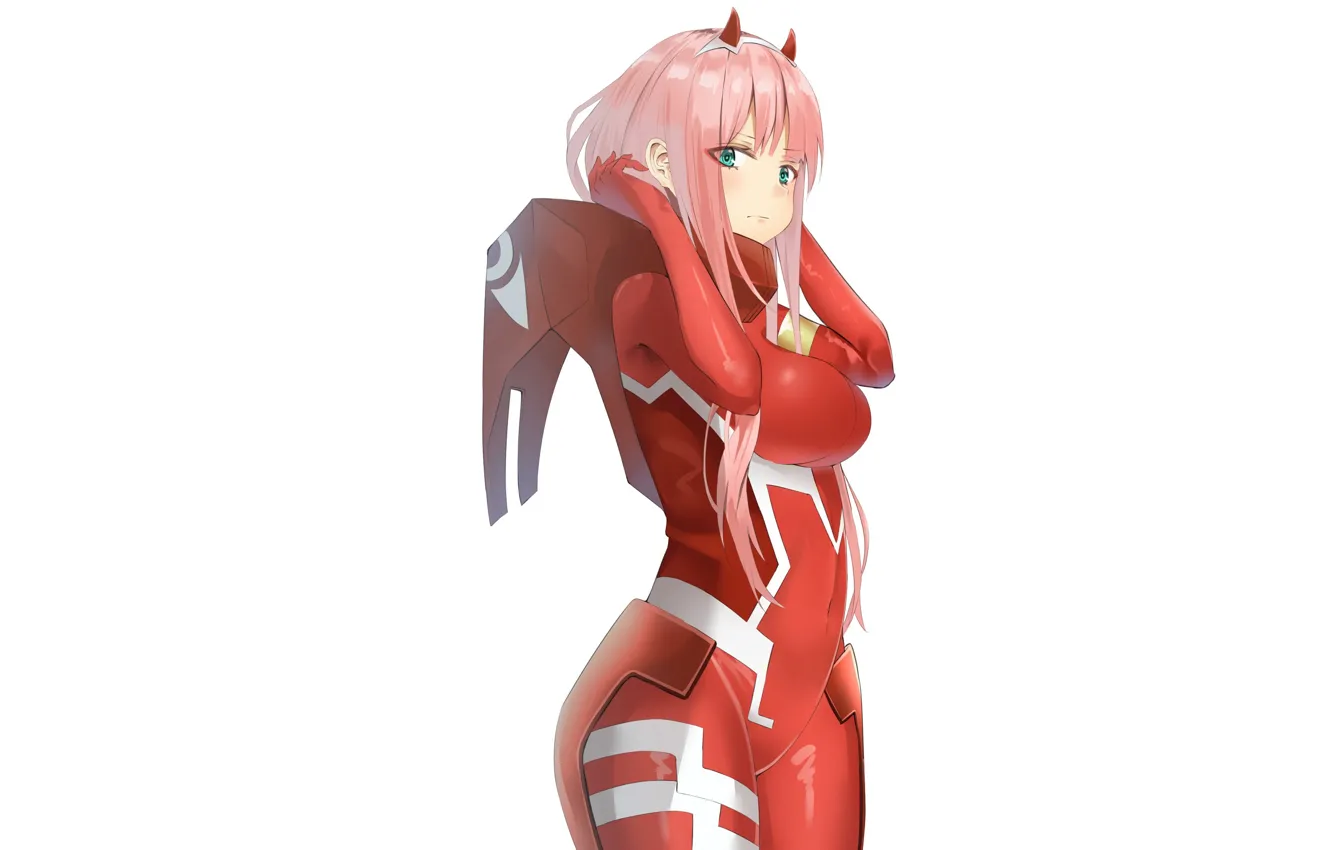Photo wallpaper look, girl, art, red suit, 002, Darling In The Frankxx, Cute in France, Zero Two