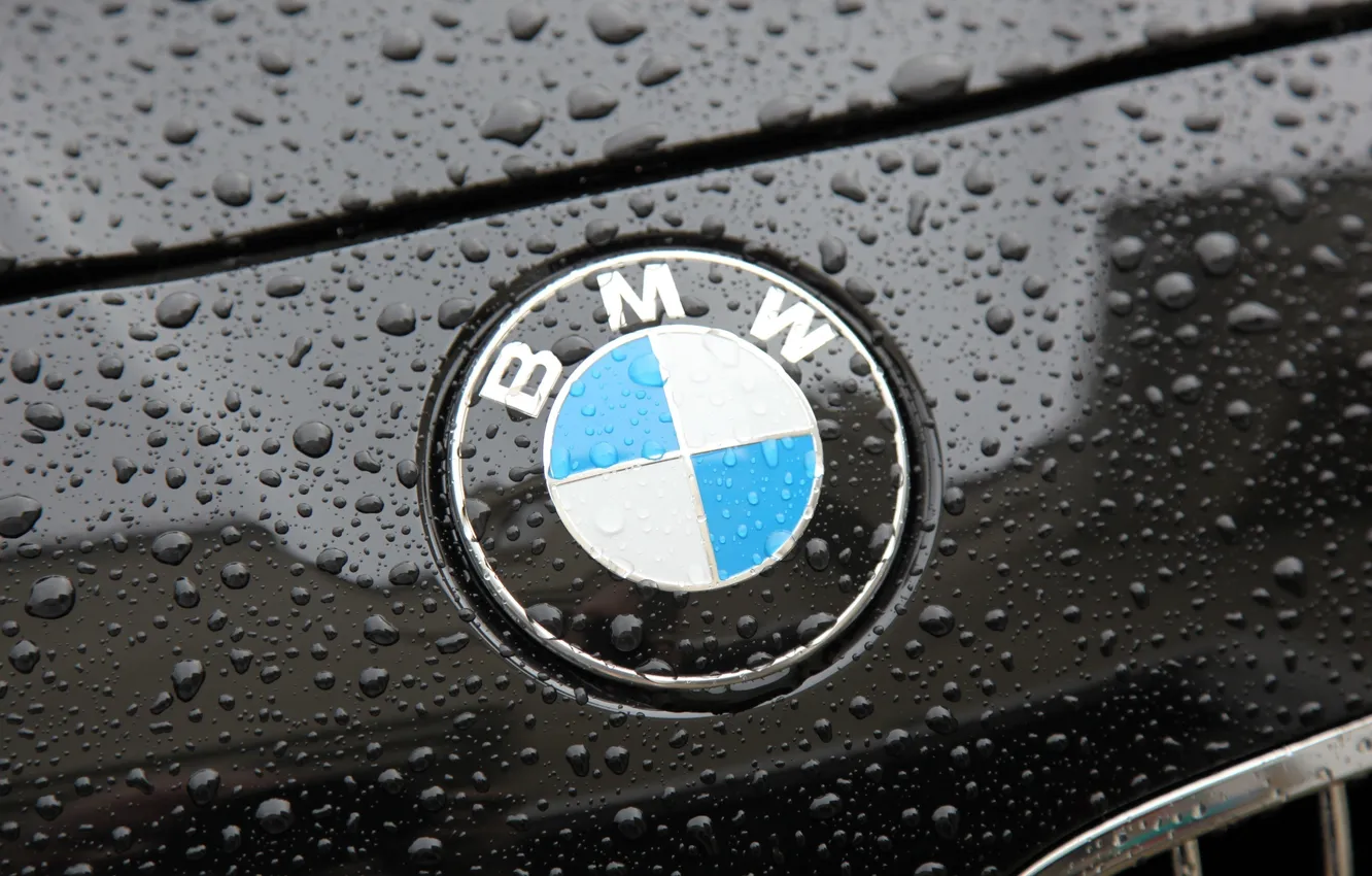 Photo wallpaper drops, macro, photo, BMW, BMW, The hood, emblem