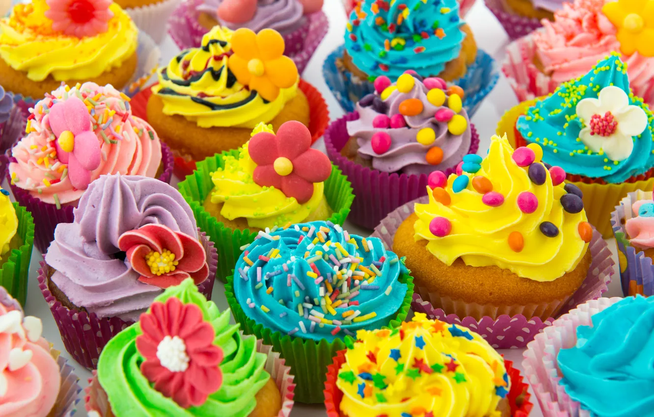 Photo wallpaper colorful, dessert, cakes, sweet, cupcakes, dessert, cupcakes