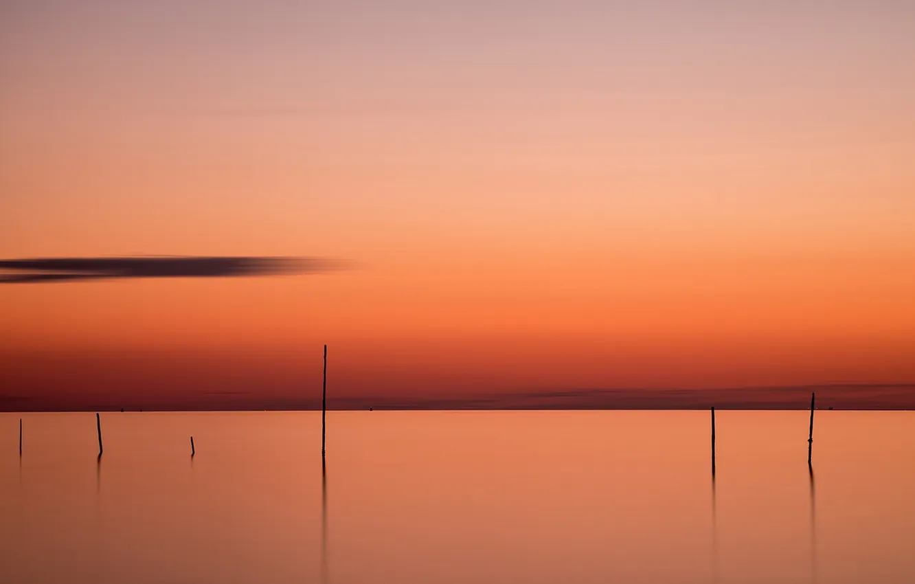 Photo wallpaper landscape, sunset, river