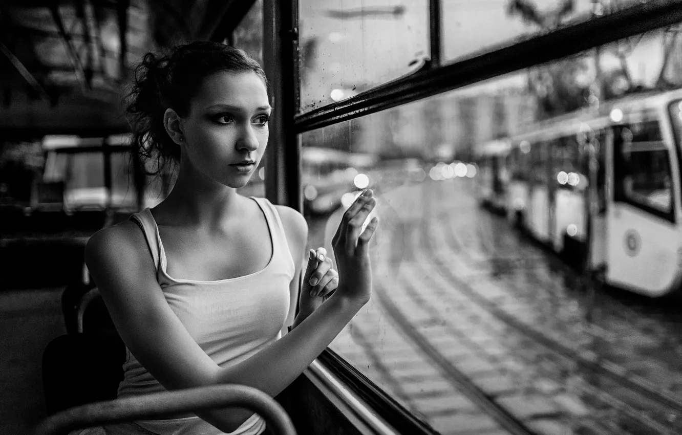 Photo wallpaper sadness, drops, window, ballerina