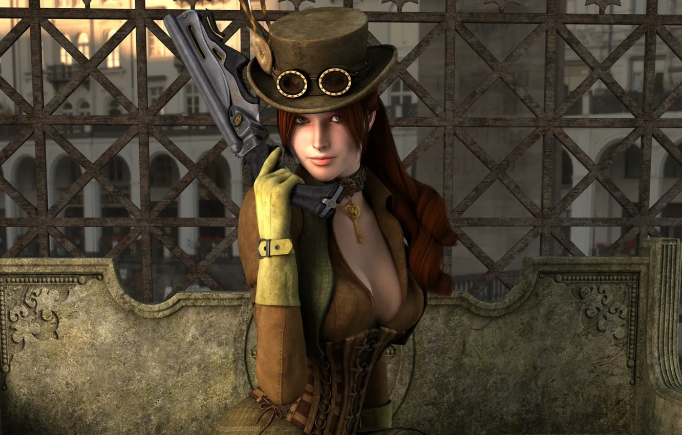 Photo wallpaper girl, the city, weapons, fiction