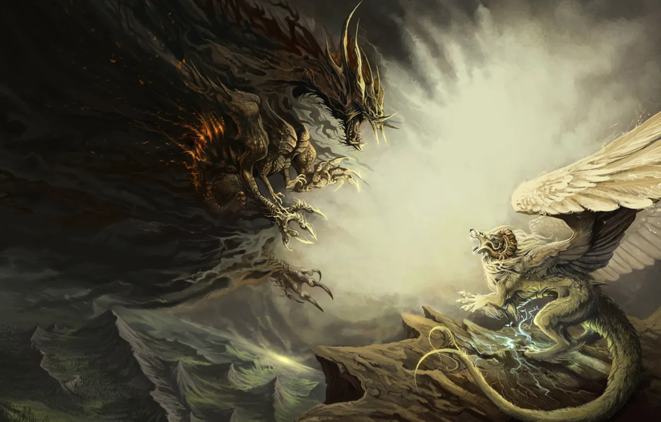 Photo wallpaper dragon, monster, fight, Peril of Guarding . by Alector Fencer