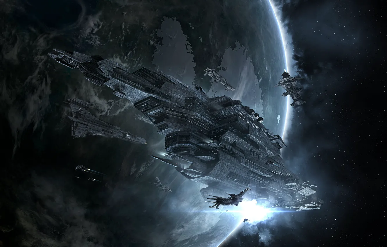 Photo wallpaper space, nebula, planet, space, spaceship, eve online, space ship, coooper