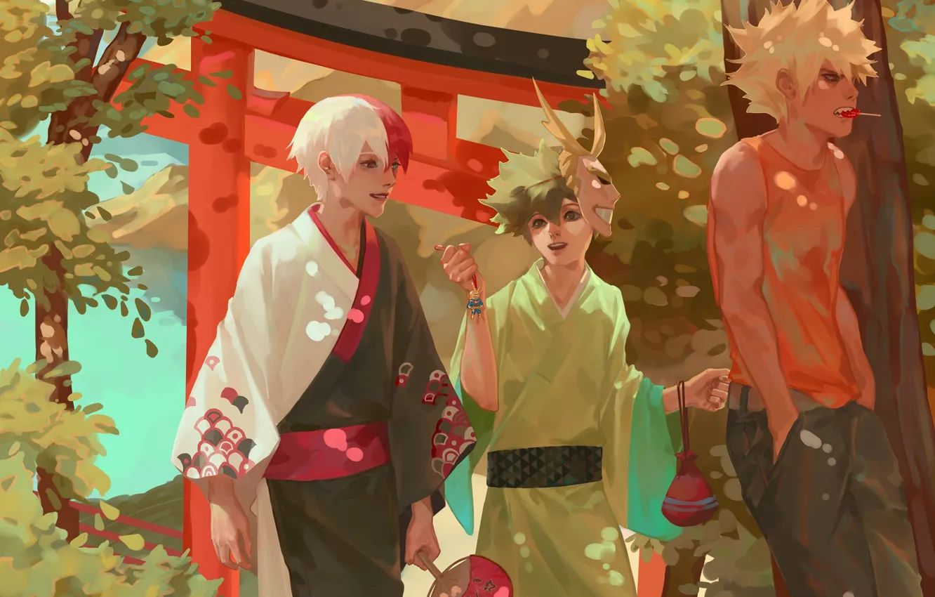 Photo wallpaper mask, candy, guy, keychain, Boku no Hero Academy, Midori Isuku, Todoroki Shoto, My heroic academia