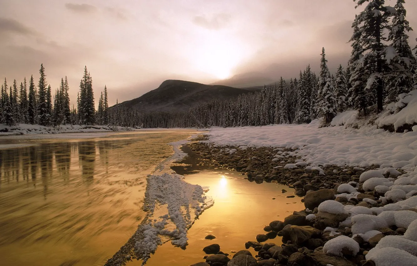 Photo wallpaper winter, snow, river