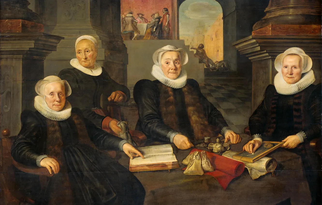Photo wallpaper oil, portrait, picture, 1624, Werner van den Valckert, Werner van den Valkert, Three regents and …
