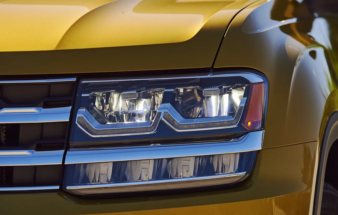 Photo wallpaper yellow, headlight, Volkswagen, grille, Atlas, 2017