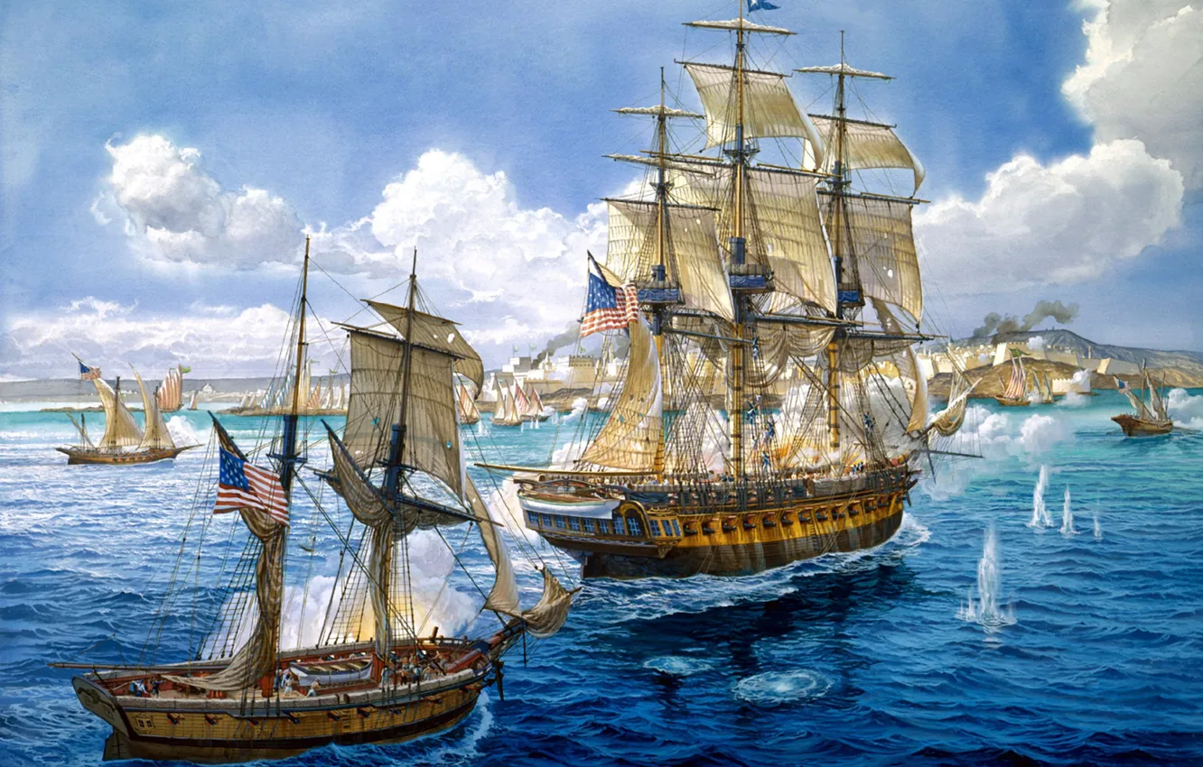 Photo wallpaper ships, battle, art, artist, Navy, sea, painting, shots