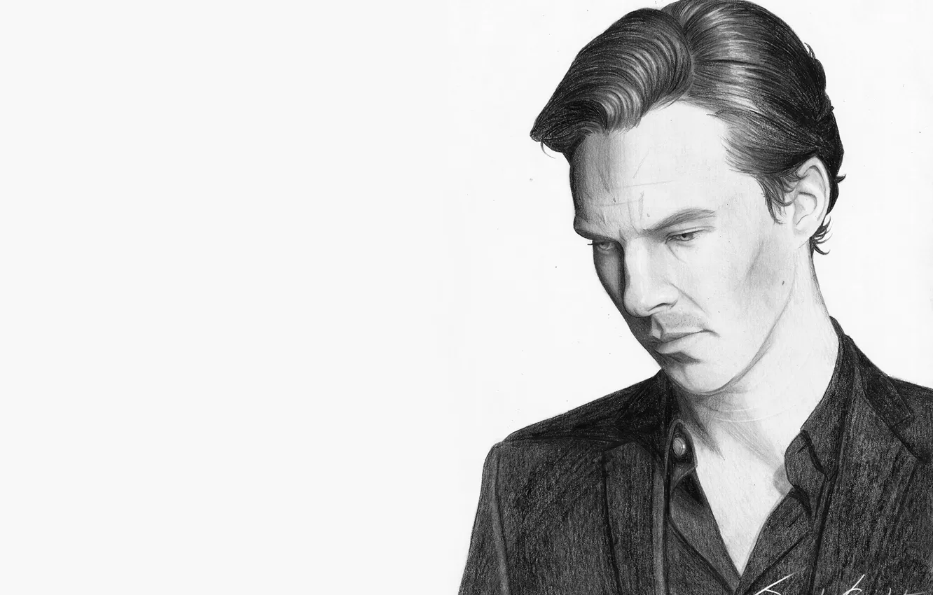 Photo wallpaper white background, Benedict Cumberbatch, Benedict Cumberbatch, picture a simple pencil, by white