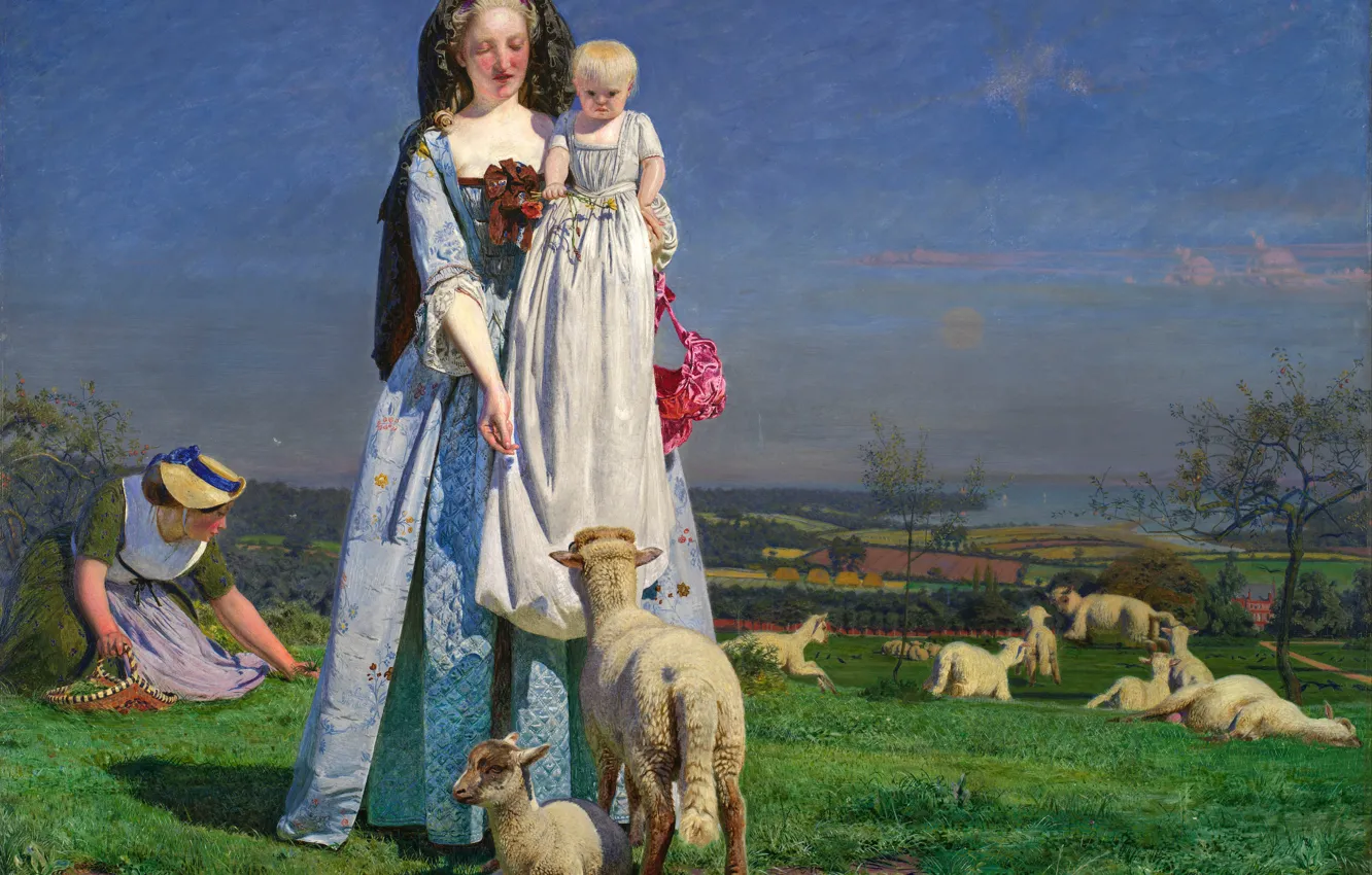 Photo wallpaper Ford Madox Brown, Adorable lambs, 1850s