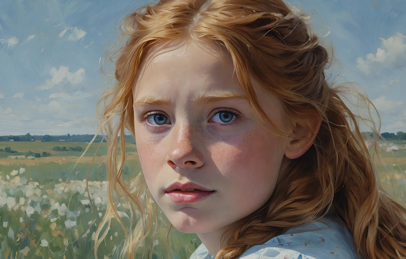 Photo wallpaper nature, girl, painting, imitation painting, AI art, neural network