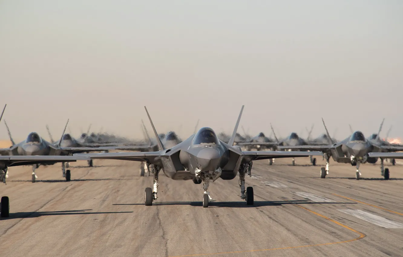 Photo wallpaper fighter, USAF, F-35A Lightning II, Elephant Walk