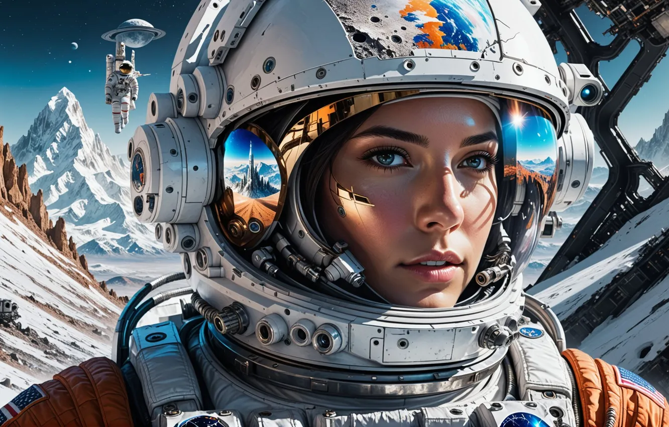 Photo wallpaper girl, portrait, astronaut