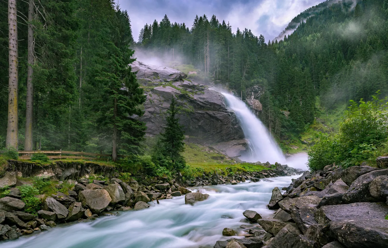 Photo wallpaper forest, rock, river, stones, waterfall, stream, Austria, Austria