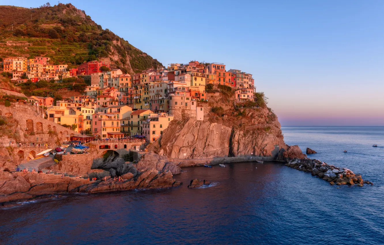 Photo wallpaper sea, rocks, home, Italy, Manarola, The Ligurian coast