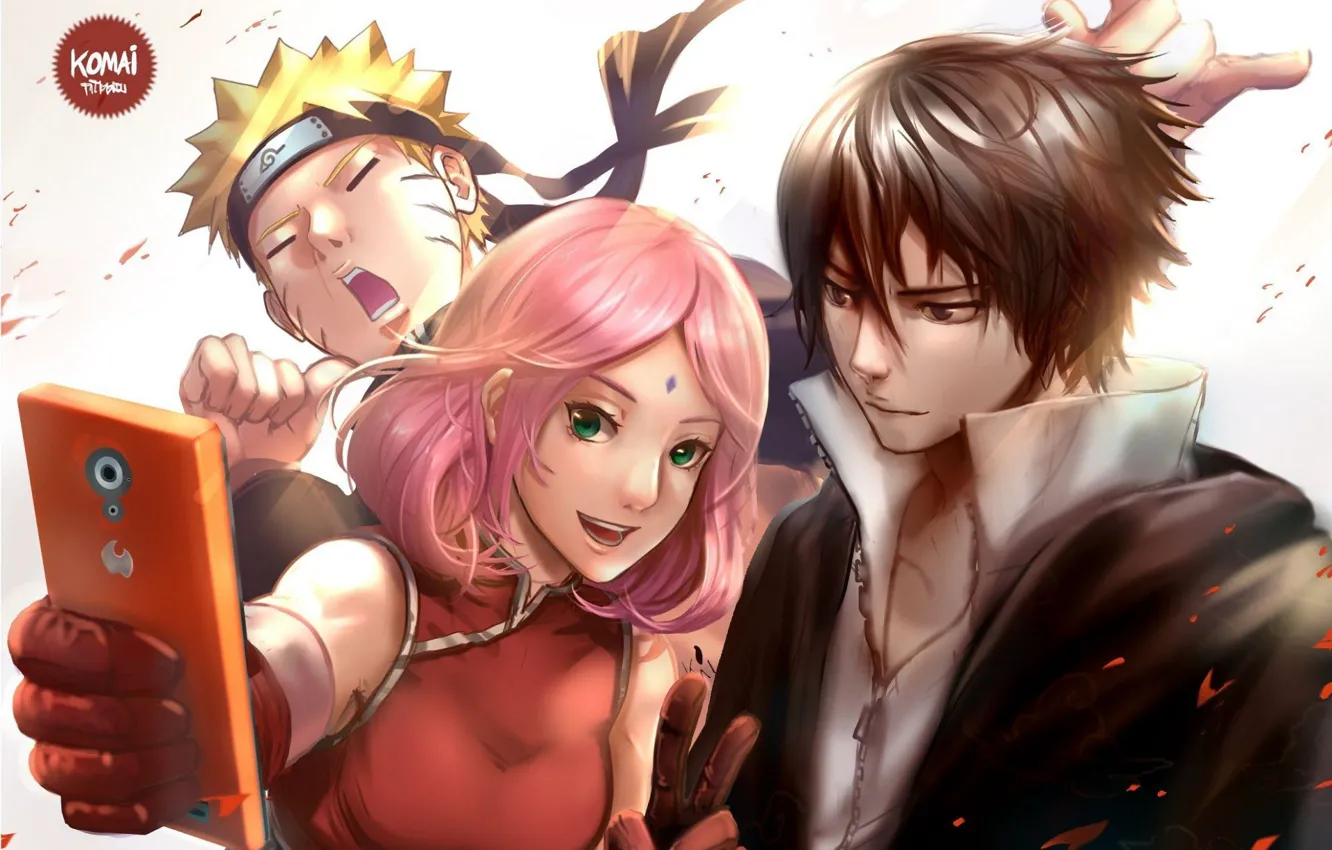 Photo wallpaper Naruto, Naruto, selfie, Uzumaki, Sasuke Uchiha, Sakura Haruno
