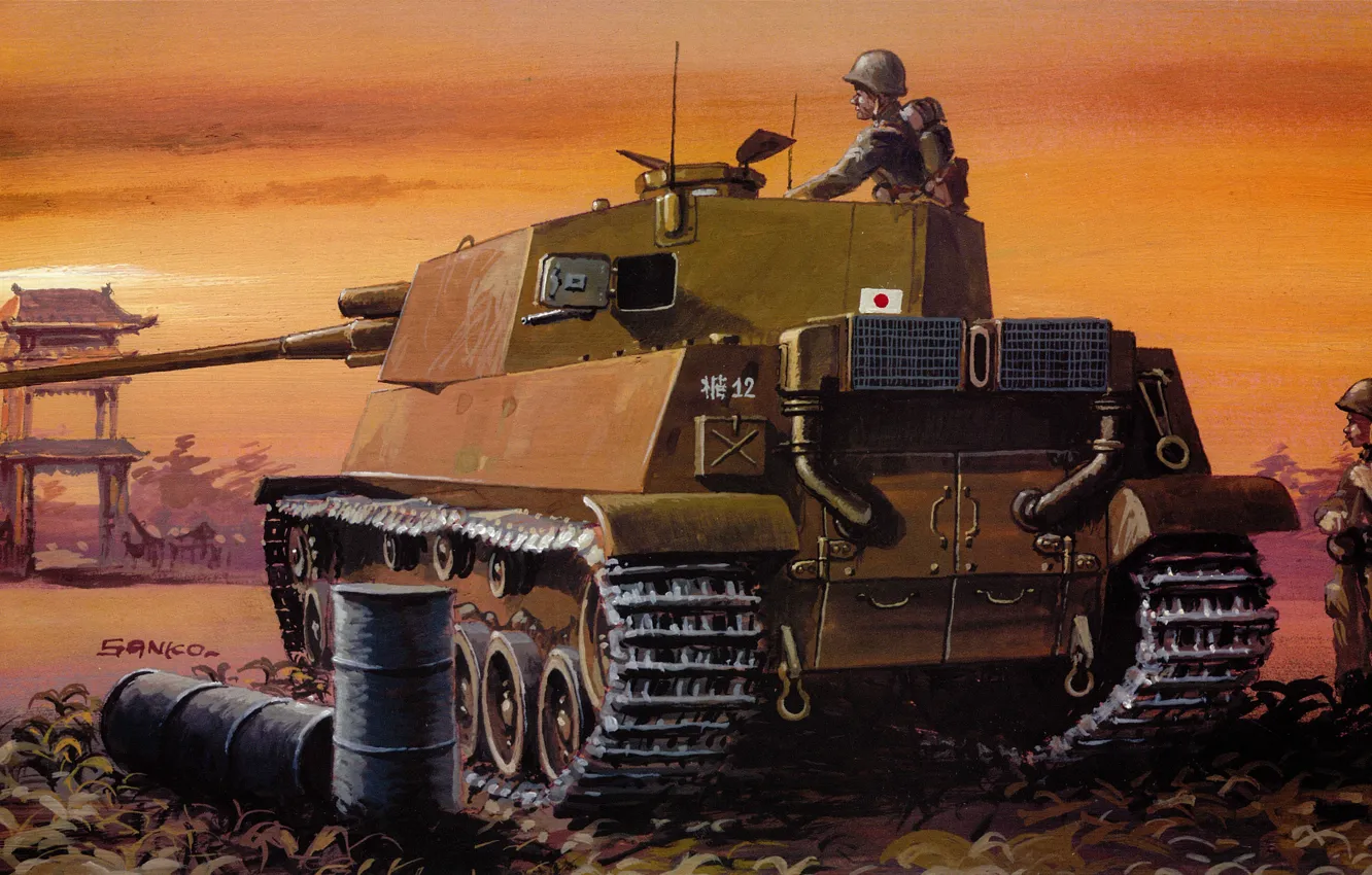 Photo wallpaper Japan, Soldiers, Art, Tank, Medium tank, Type 5 CHI-RI