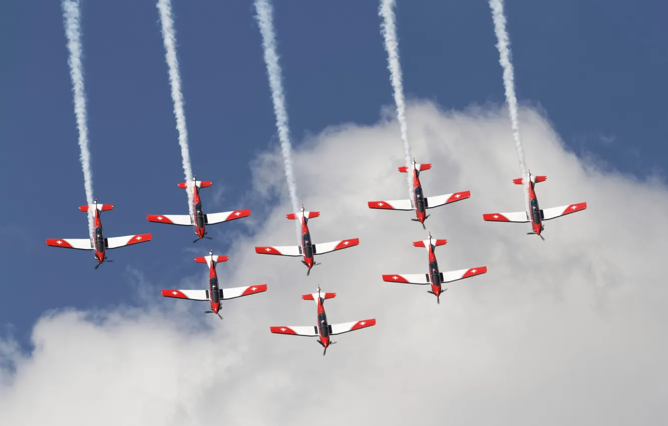 Photo wallpaper BBC, aerobatic team, Swiss, Swiss PC-7