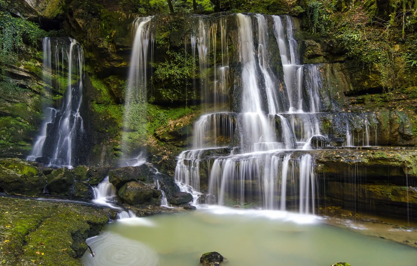 Photo wallpaper stones, waterfall, cascade