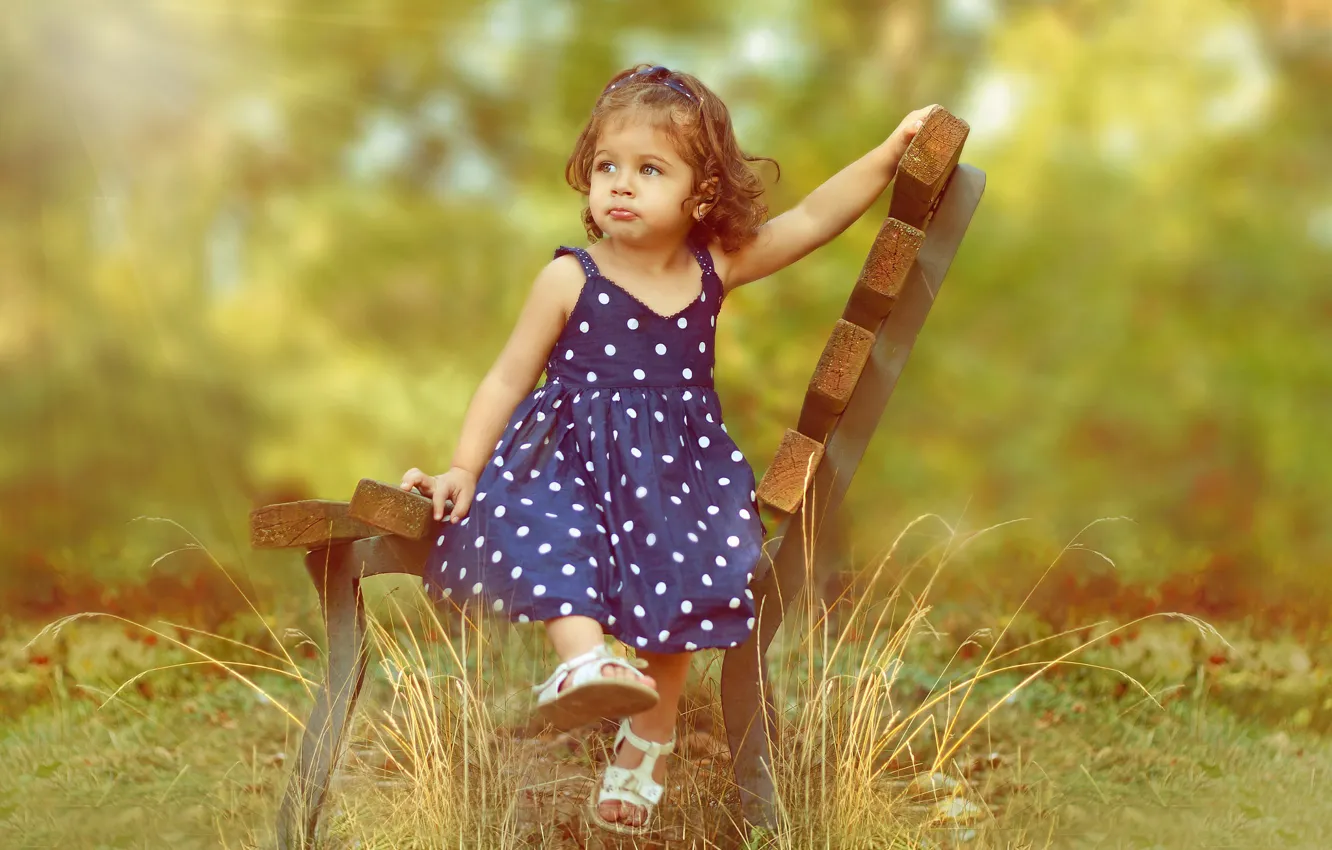 Photo wallpaper greens, summer, grass, rays, nature, children, girl, baby