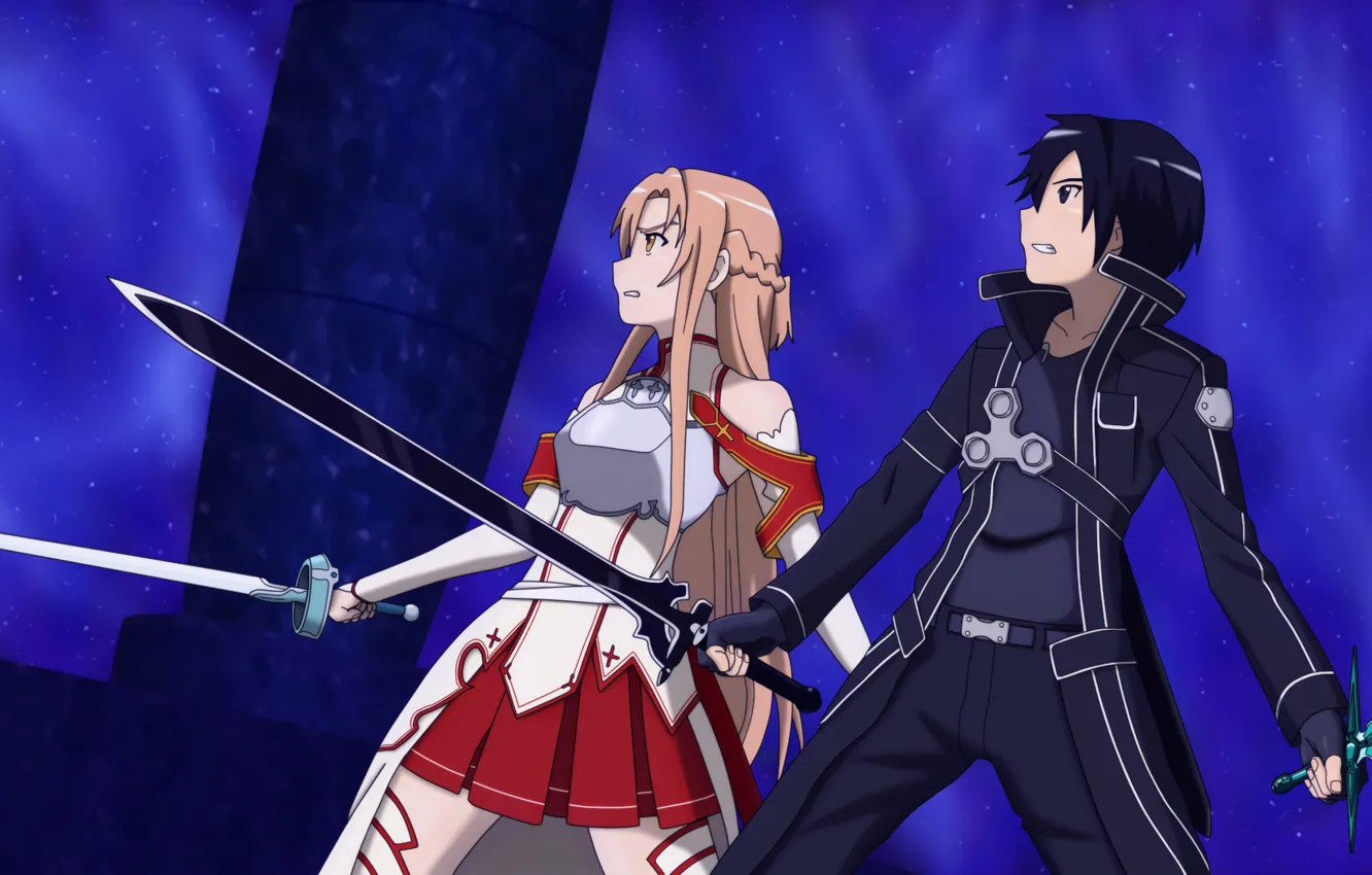 Photo wallpaper weapons, anime, art, two, sword art online, sword art online, kirito, Asuna