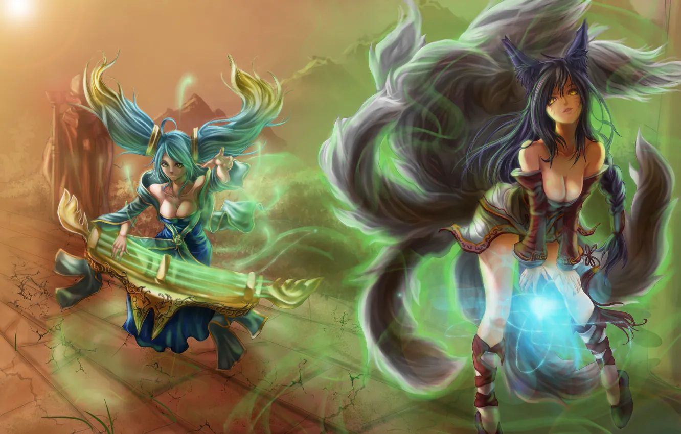 Photo wallpaper girl, magic, art, League of Legends, LoL, Ahri, sona