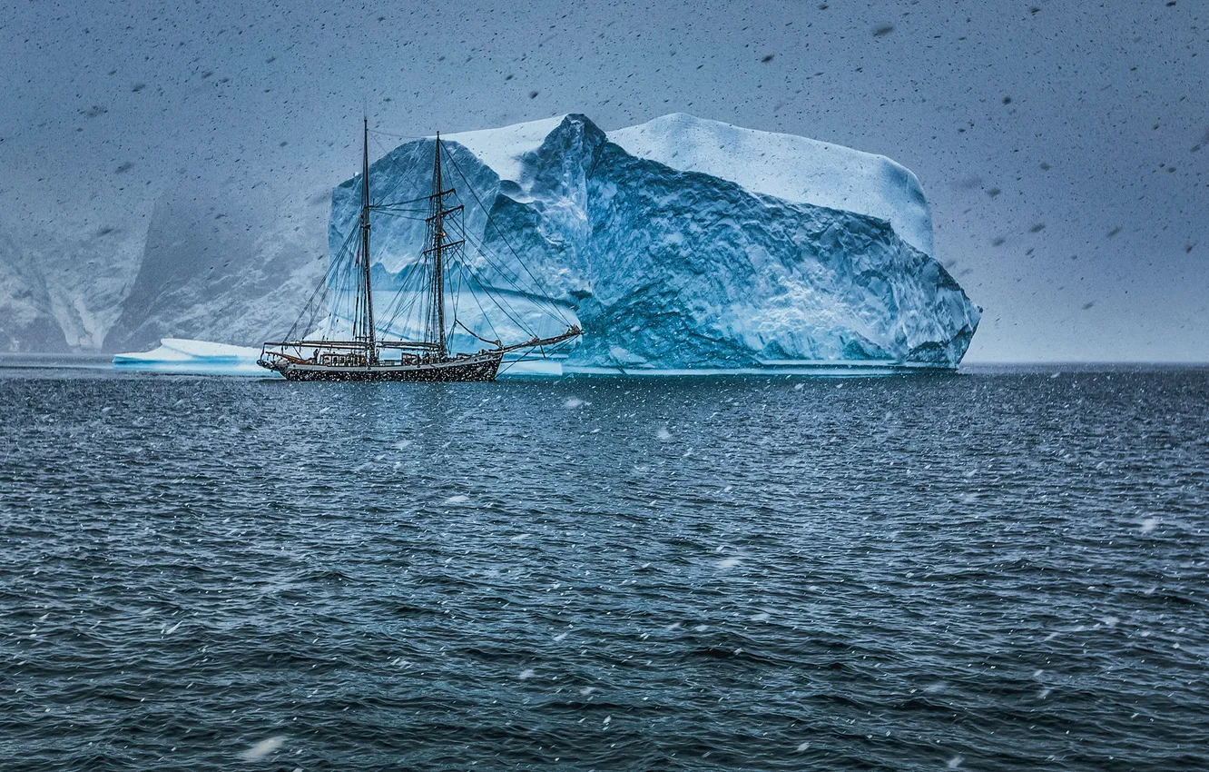 Photo wallpaper snow, the ocean, sailboat, iceberg, Greenland, Schooner Opal