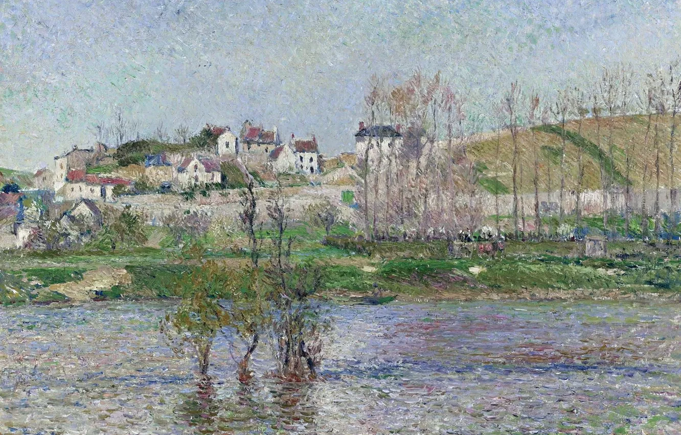 Photo wallpaper landscape, picture, spring, Camille Pissarro, Flood in PONTOISE