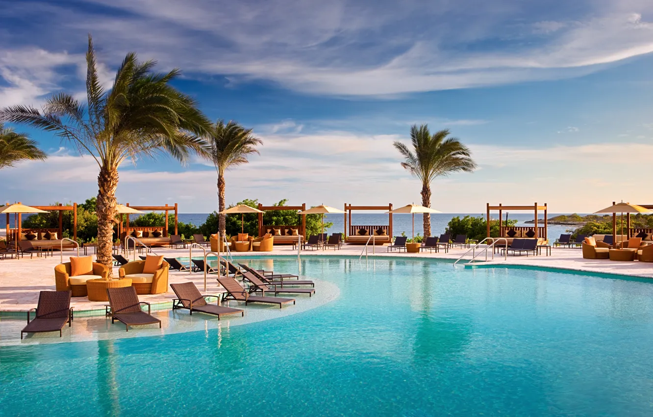 Photo wallpaper palm trees, the ocean, pool, resort, exotic