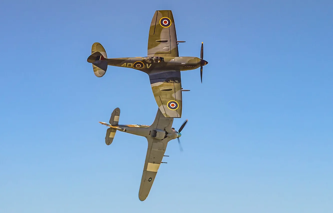 Photo wallpaper fighter, plane, RAF, Royal Air Force, aeroplane, military aviation, Spitfire Hurricane
