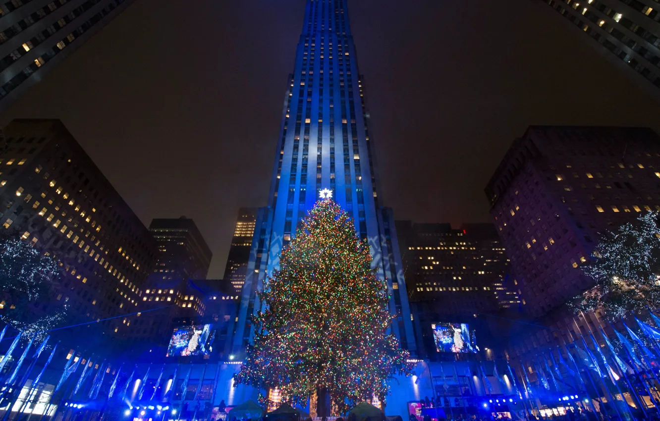 Photo wallpaper the sky, night, lights, lights, holiday, new year, New York, skyscrapers