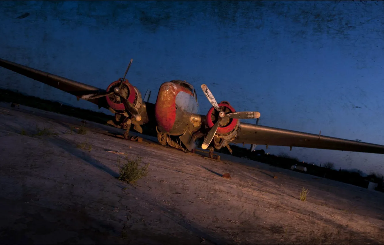 Photo wallpaper night, the plane, the airfield