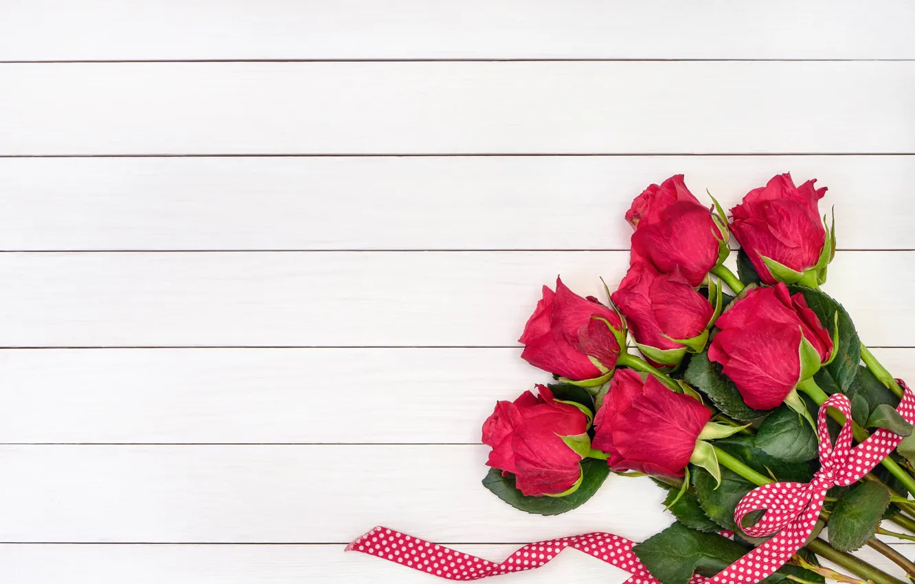 Photo wallpaper flowers, roses, bouquet, tape, red, red, love, wood