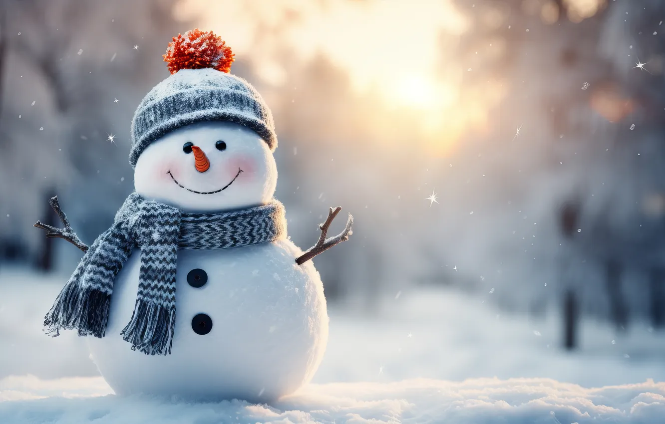 Photo wallpaper winter, snow, new year, Christmas, snowman, Christmas, winter, snow