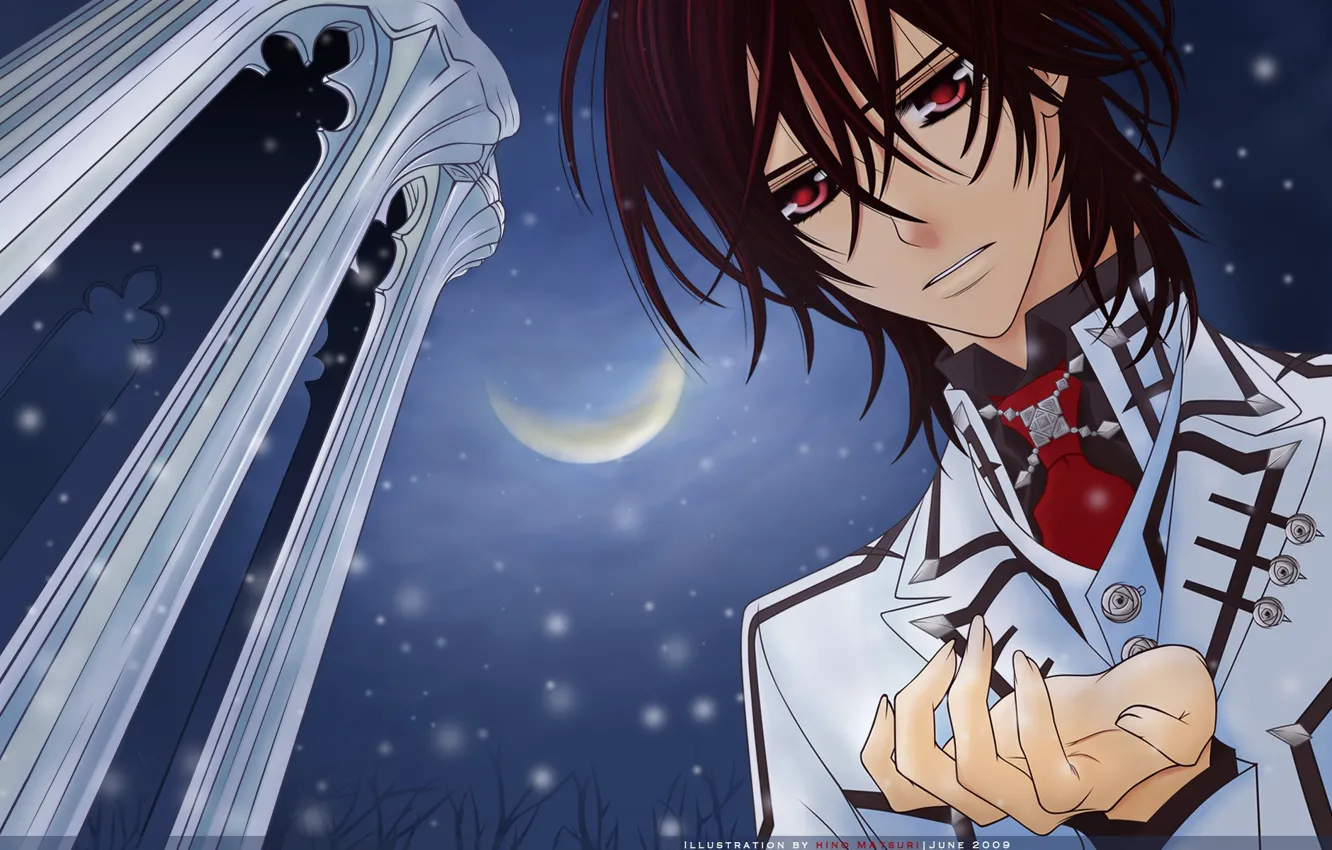 Photo wallpaper night, the moon, columns, guy, school uniform, art, kaname kuran, vampire knight