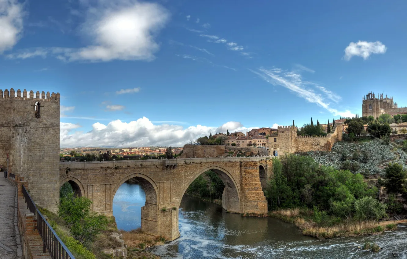 Photo wallpaper bridge, river, fortress, Spain, Spain, Cities, the city.